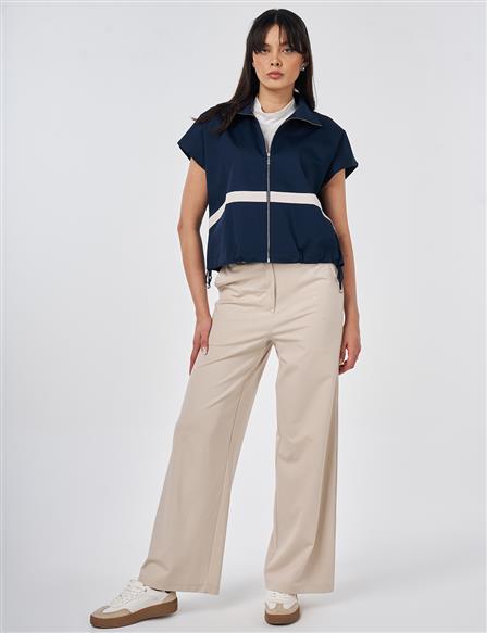 Contrast-Piped Vest Dark Navy Blue