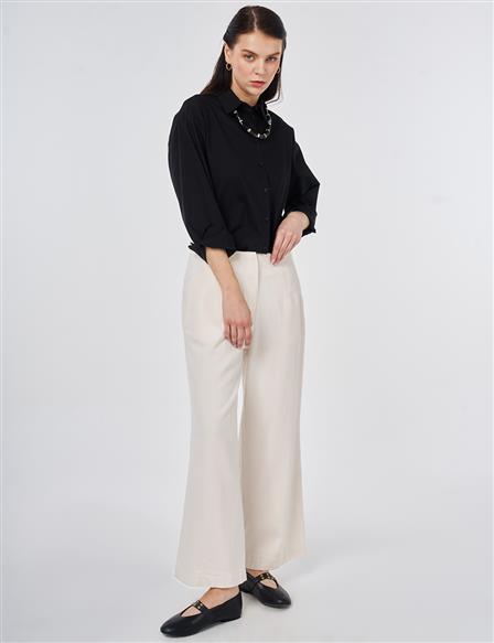 High-Waisted Non Denim Pants Cream