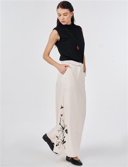 Belt-Detail Non-Denim Skirt Cream