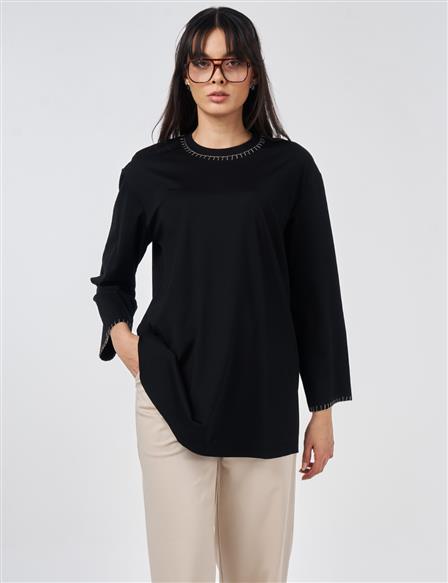 Topstitched Jersey Sweatshirt Black