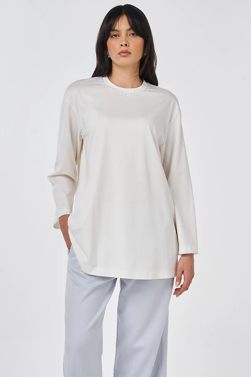 Topstitched Jersey Sweatshirt Optical White