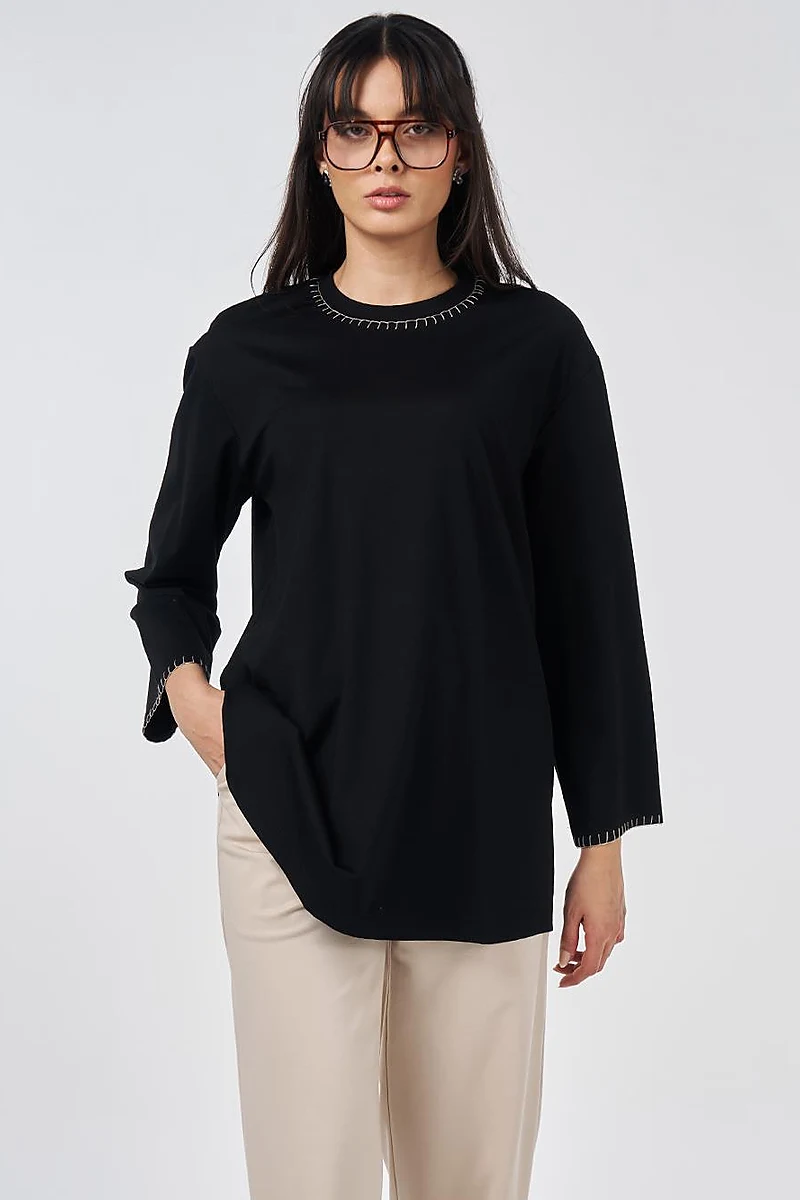 Topstitched Jersey Sweatshirt Black