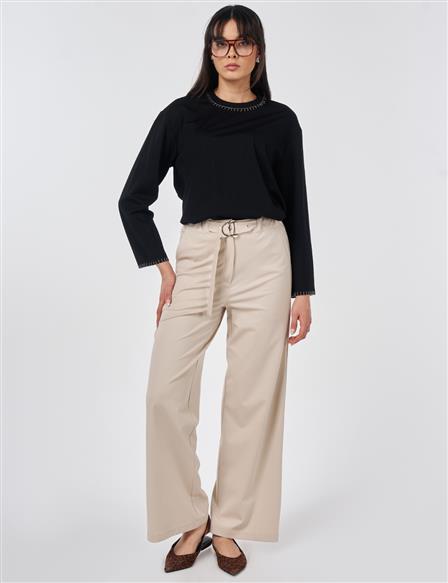 Metal-Buckle Rayon Pants Stone