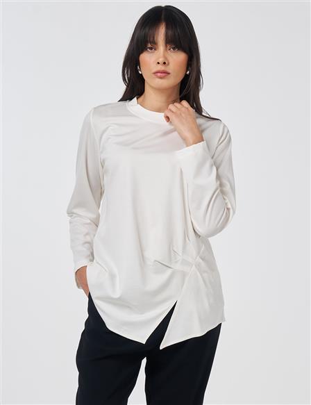 Draped Detail Rayon Blouse Optical White