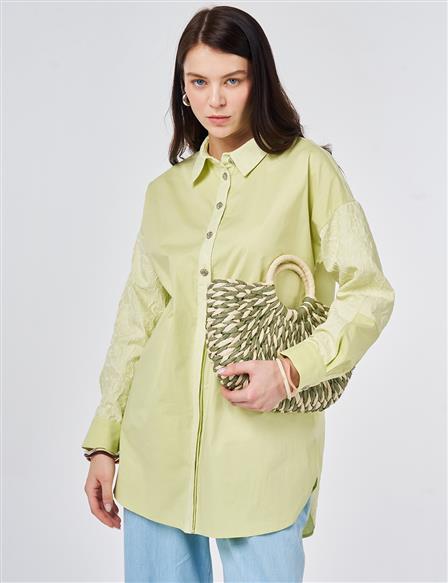 Fabric-Trimmed Cotton Tunic Lime