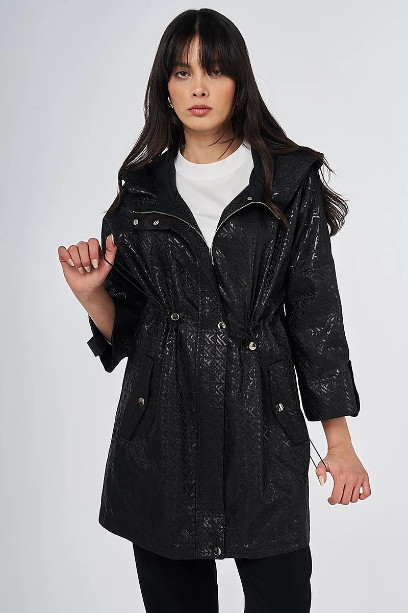 Jacquard Short Trench Coat Black