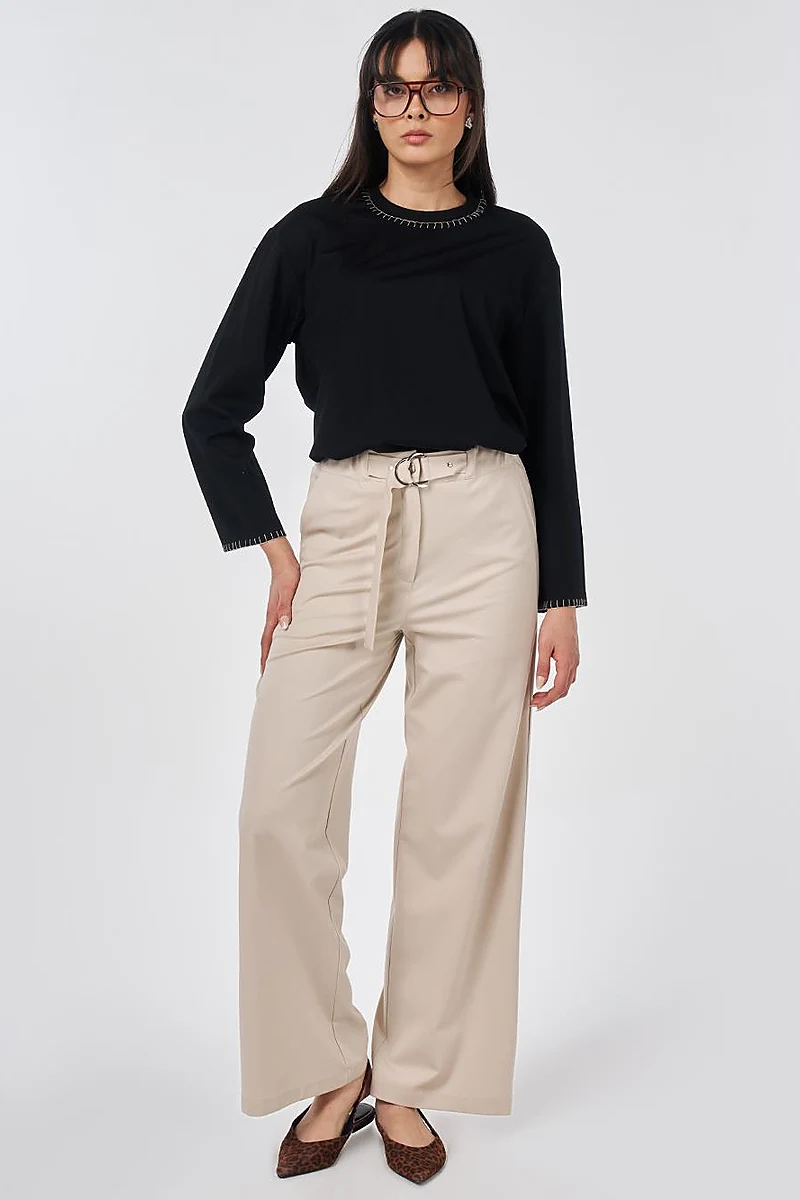 Metal-Buckle Rayon Pants Stone
