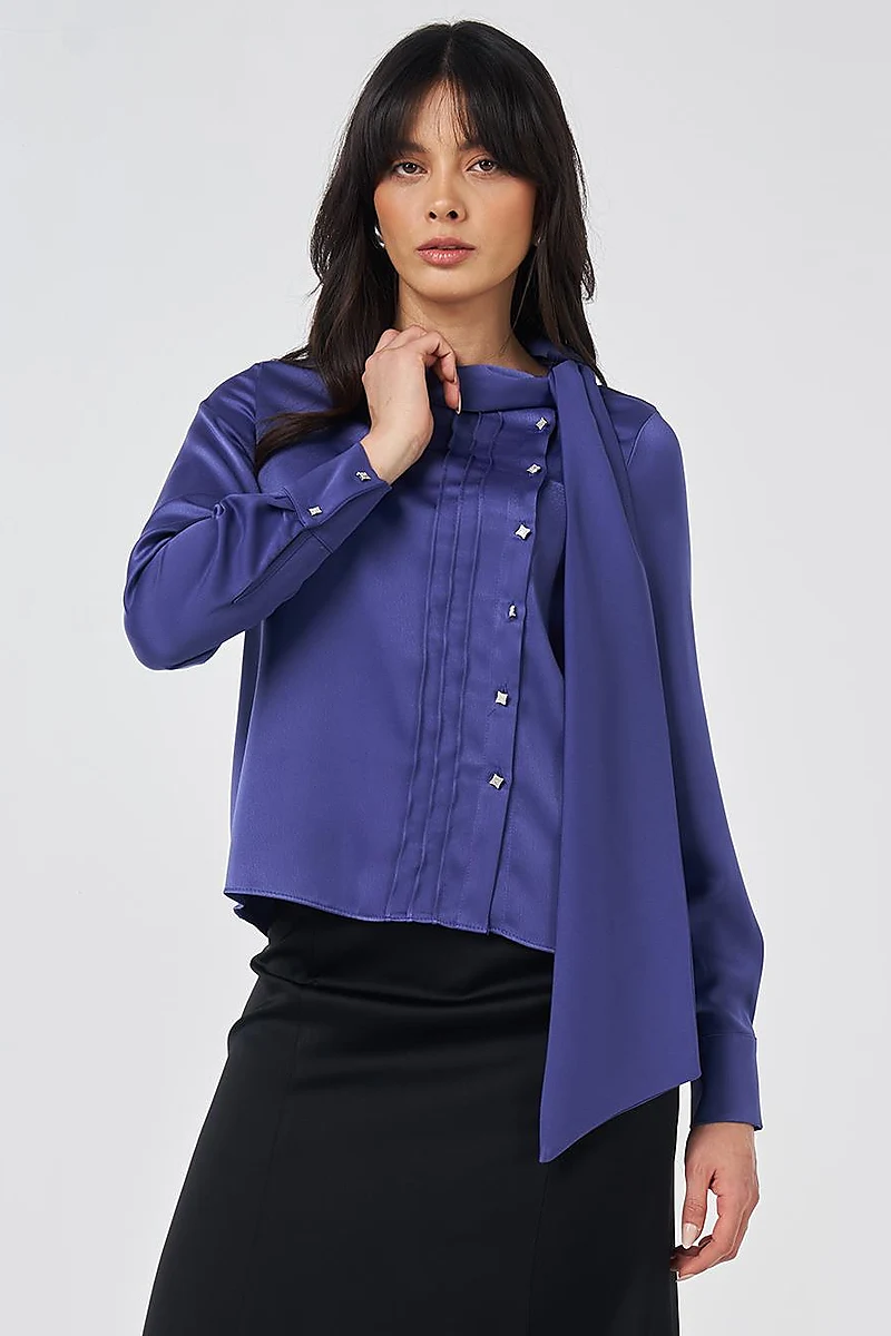 Shawl Collar Satin Elegant Blouse Parliament