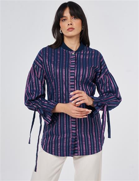 Cuff-Detail Cotton Tunic Dark Navy