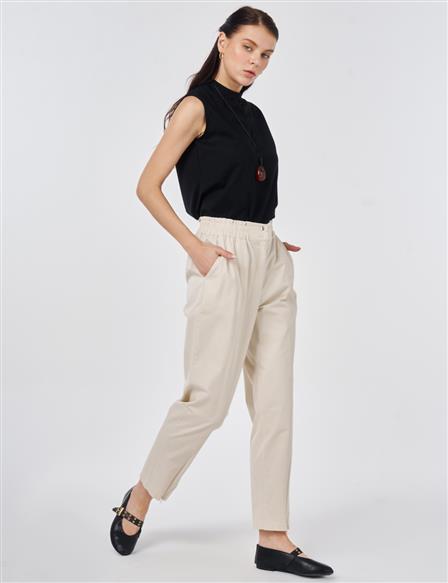 Zippered Hem Carrot Pants Cream
