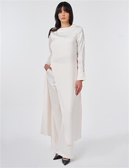 Metal Tokalı Saten İkili Takım Ekru