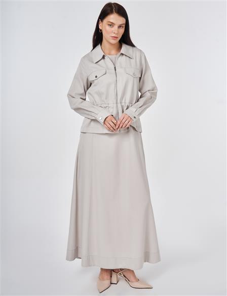 Punto Dikişli Lyocell Pamuk İkili Takım Açık Gri