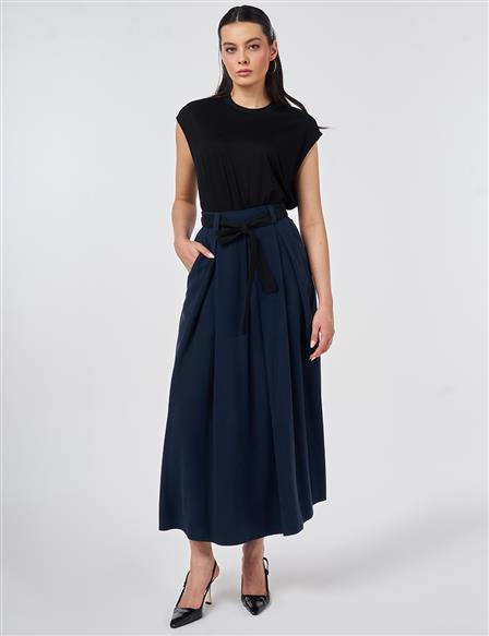 Grograin Tie Skirt Dark Navy