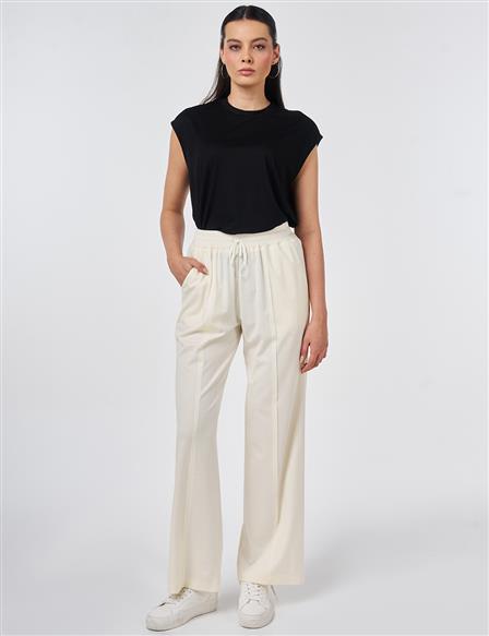 Relaxed Fit Rayon Trousers Ecru