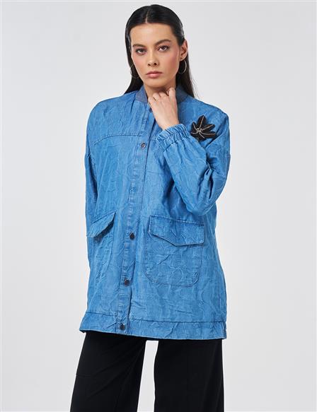 Embossed Pattern College Collar Jacket Indigo