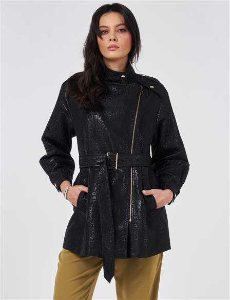 Buckle Detail Jacquard Jacket Black