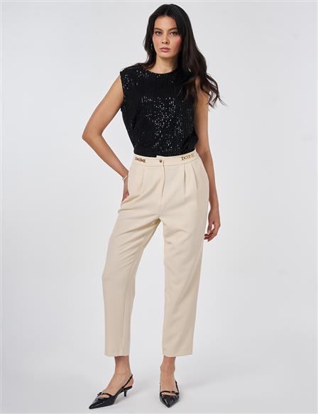 Metal-Detail Tapered Pants Cream