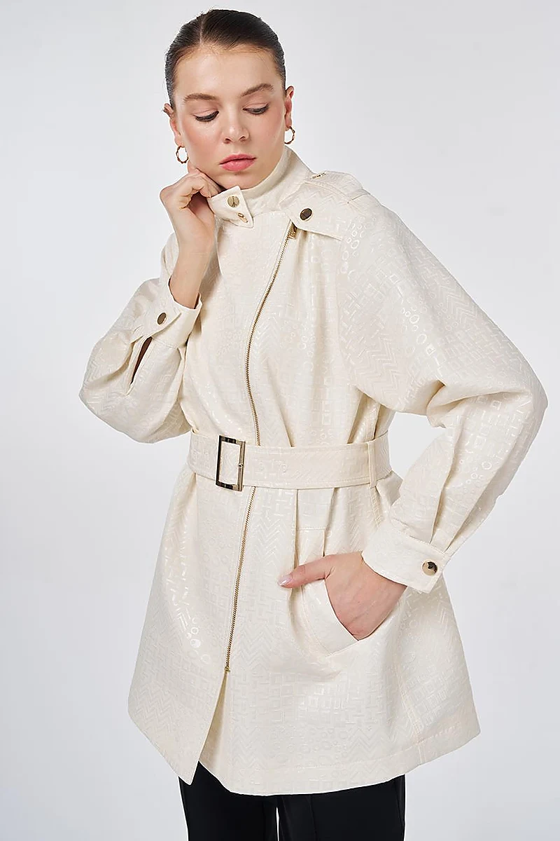 Buckle Detail Jacquard Jacket Cream