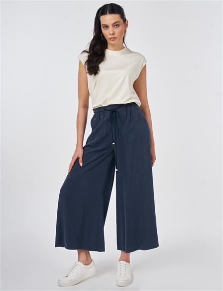 Wide Leg Modal Trousers Dark Navy