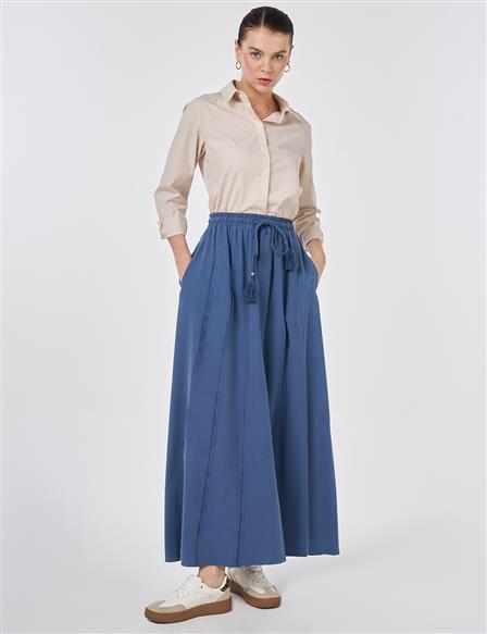 Panel-Stitched Rayon Skirt Indigo
