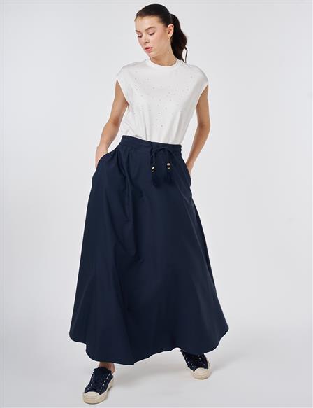Fringed A-line Skirt Dark Navy