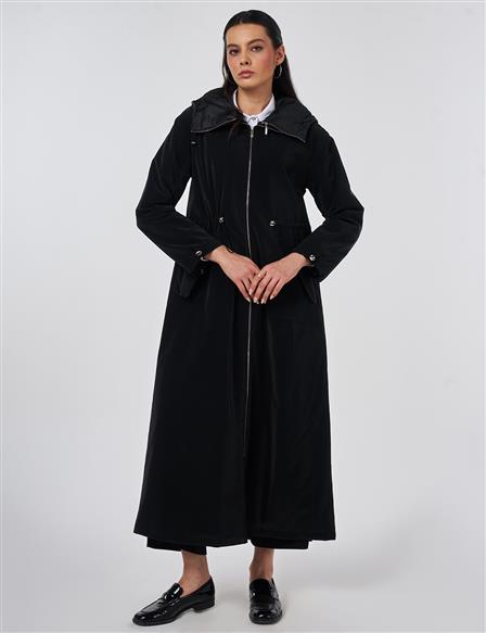 Pouch Pocket Trench Coat Black