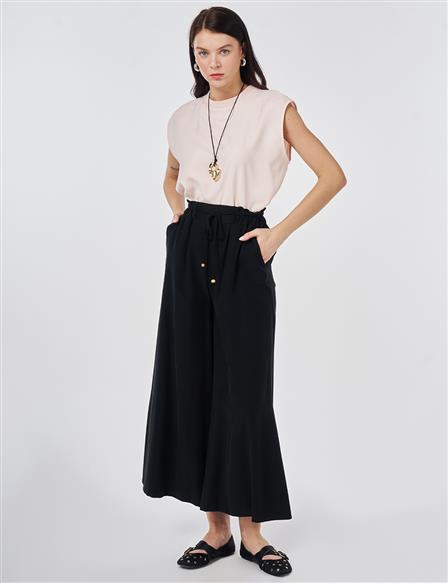 Wide Leg Rayon Trousers Black