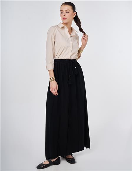 Parça Dikişli Rayon Etek Siyah
