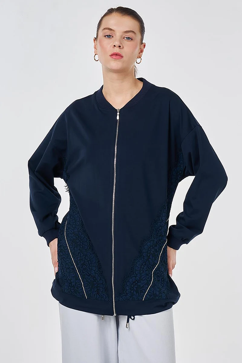 Dantel Garnili Rayon Ceket Koyu Lacivert