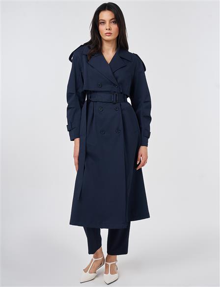 Epaulette-Detail Trench Coat Dark Navy