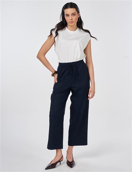 Relaxed Fit Viscose Trousers Dark Navy