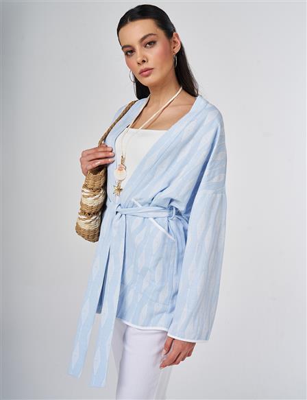 Diamond Pattern Viscose Kimono Blue