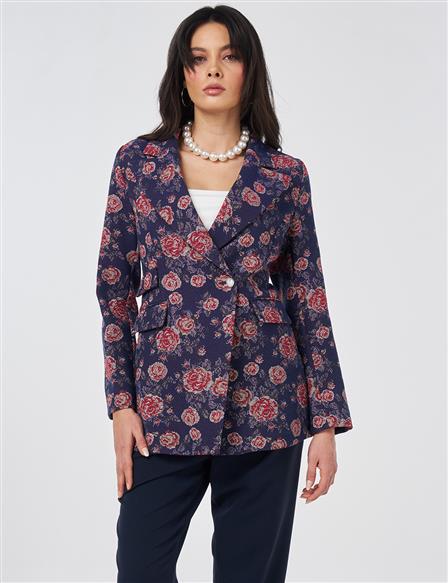 Floral Blazer Jacket Navy