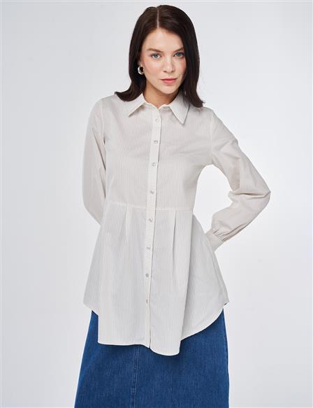 Pile Detaylı Pamuklu Tunik Gri