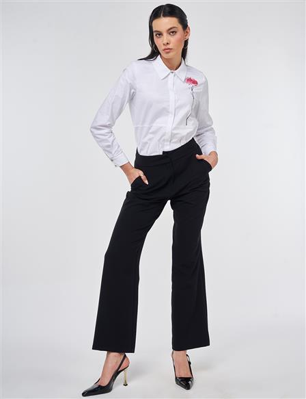 Pleat-Detail Fabric Pants Black