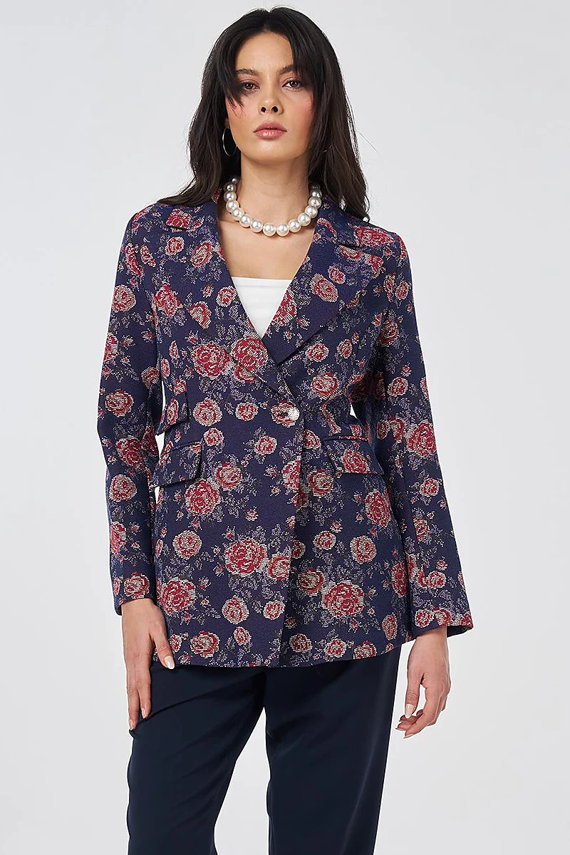 Floral Blazer Jacket Navy