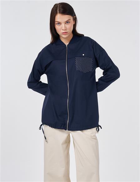 College Collar Cotton Tunic Dark Navy