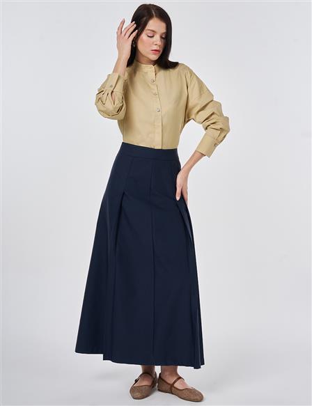 High-Waisted Pleated Skirt Dark Navy