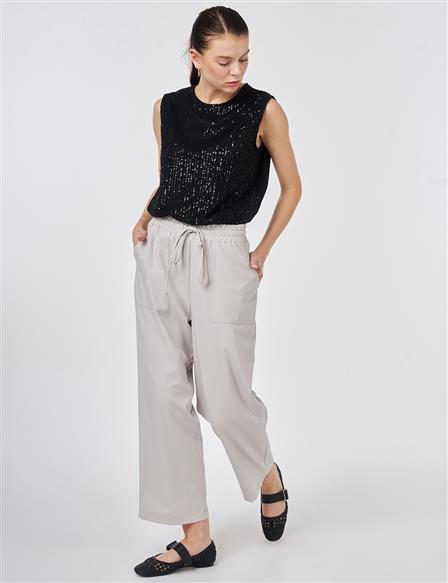 Relaxed Fit Viscose Trousers Gray