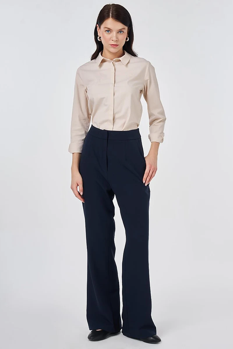 Pleat-Detail Fabric Pants Dark Navy