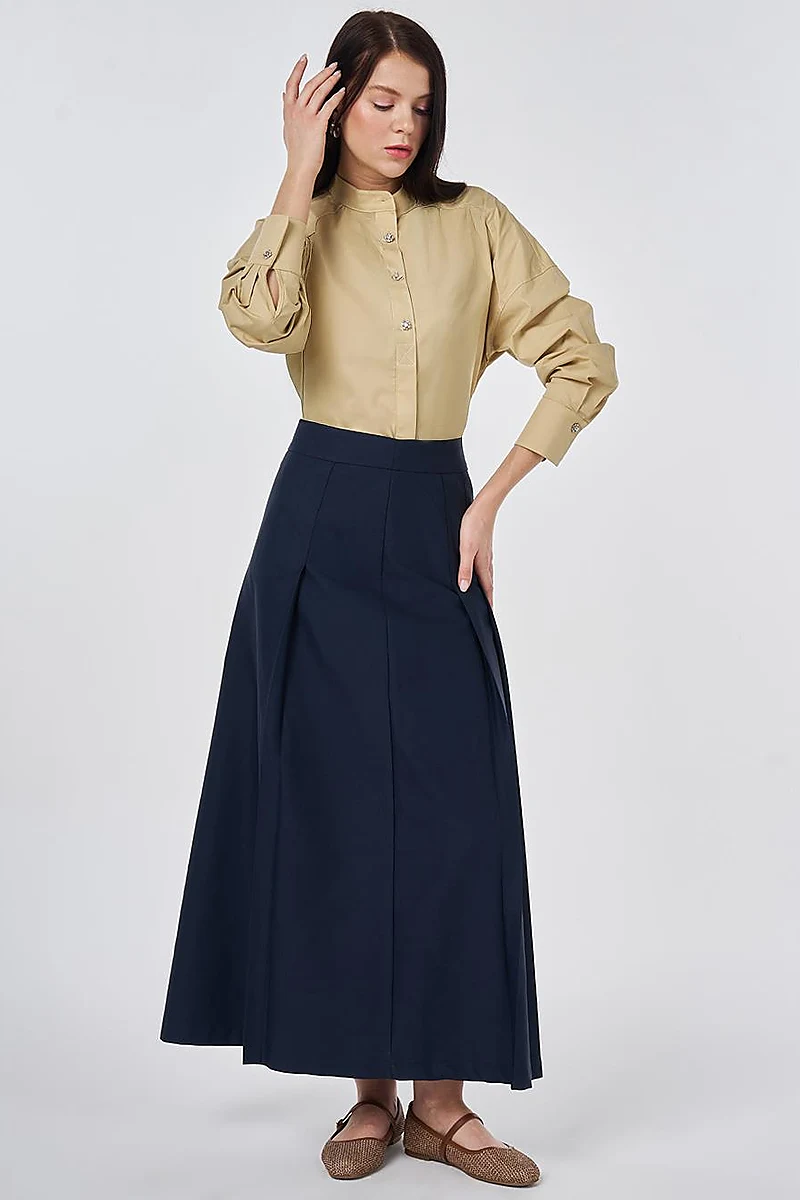 High-Waisted Pleated Skirt Dark Navy