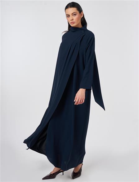 Shawl Collar Crepe Overcoat Dark Navy