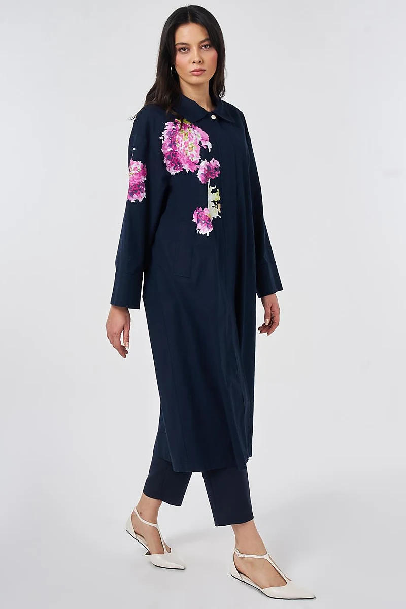 Floral Baskı Detaylı Kap Koyu Lacivert