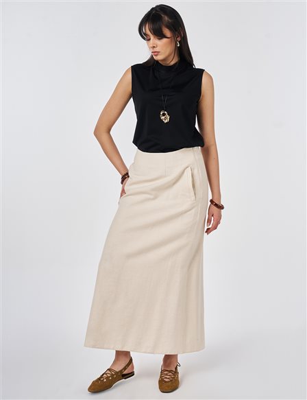 Pleated Non-Denim Skirt Cream