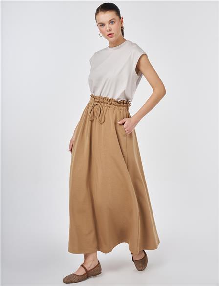 High-Waisted A-line Skirt Beige