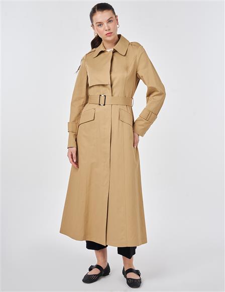 Button Detail Trench Coat Beige
