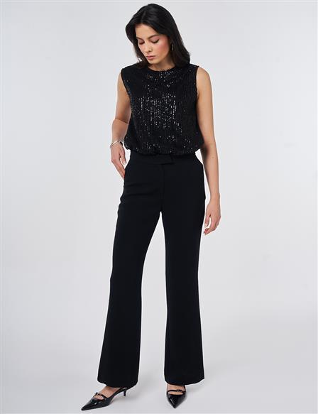 Ironed Flare Trousers Black