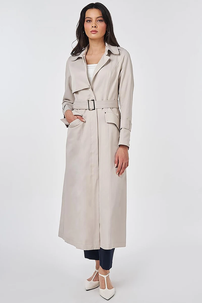 Button Detail Trench Coat Stone