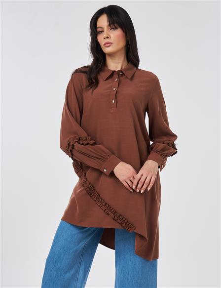 Ruffle Detail Modal Tunic Brown