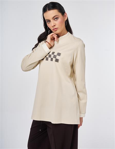 Slogan Print Cotton Sweatshirt Cream